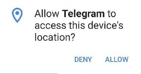 درخواست دسترسی به لوکیشن برای ارسال لوکیشن در تلگرام