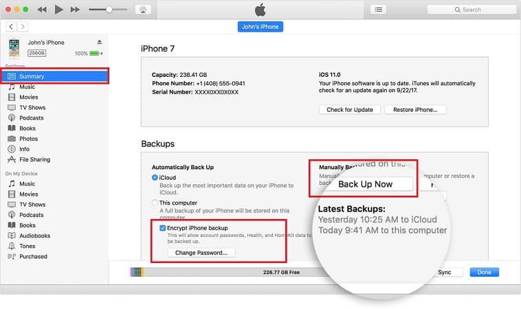 گرفتن فایل پشتیبان با iTunes برای برگرداندن گوشی به تنظیمات کارخانه آیفون