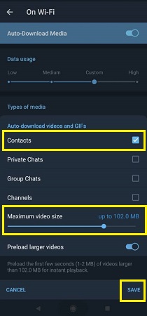 مراحل غیرفعال کردن دانلود اتوماتیک فایل ها جهت کاهش مصرف اینترنت تلگرام 4