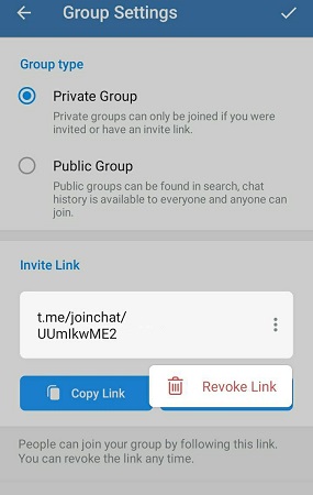 تنظیمات link گروه تلگرام