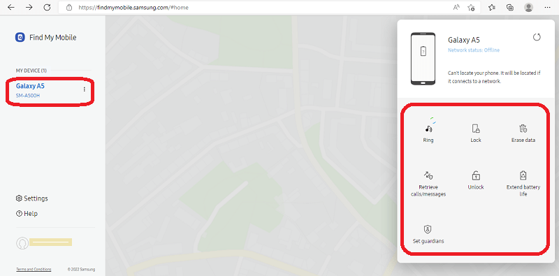 محیط وب سایت Find My Mobile سامسونگ