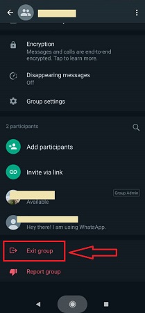برای خروج از گروه Exit group را انتخاب کنید.