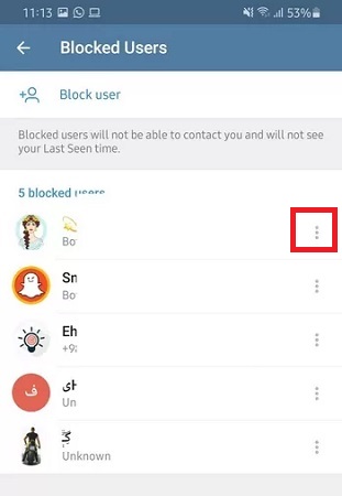 آنبلاک در تلگرام روش دوم