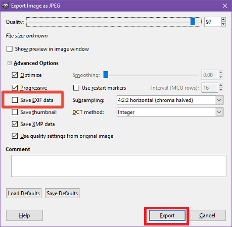 حذف داده های EXIF به کمک نرم افزار GIMP